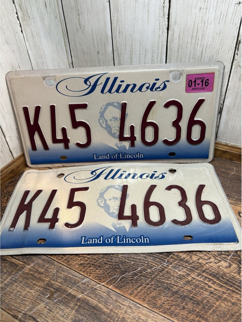 ILLINOIS passenger license plate "K45 4636" Matching Set Of 2 Tag Exp 2016